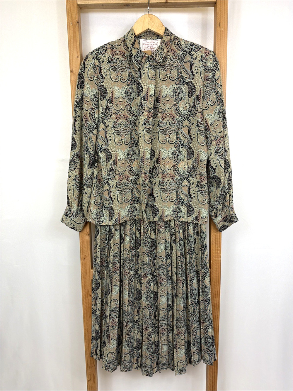 Pendleton Multicolor Pattern Pleated Skirt Button Up Top Skirt Set Size SMALL